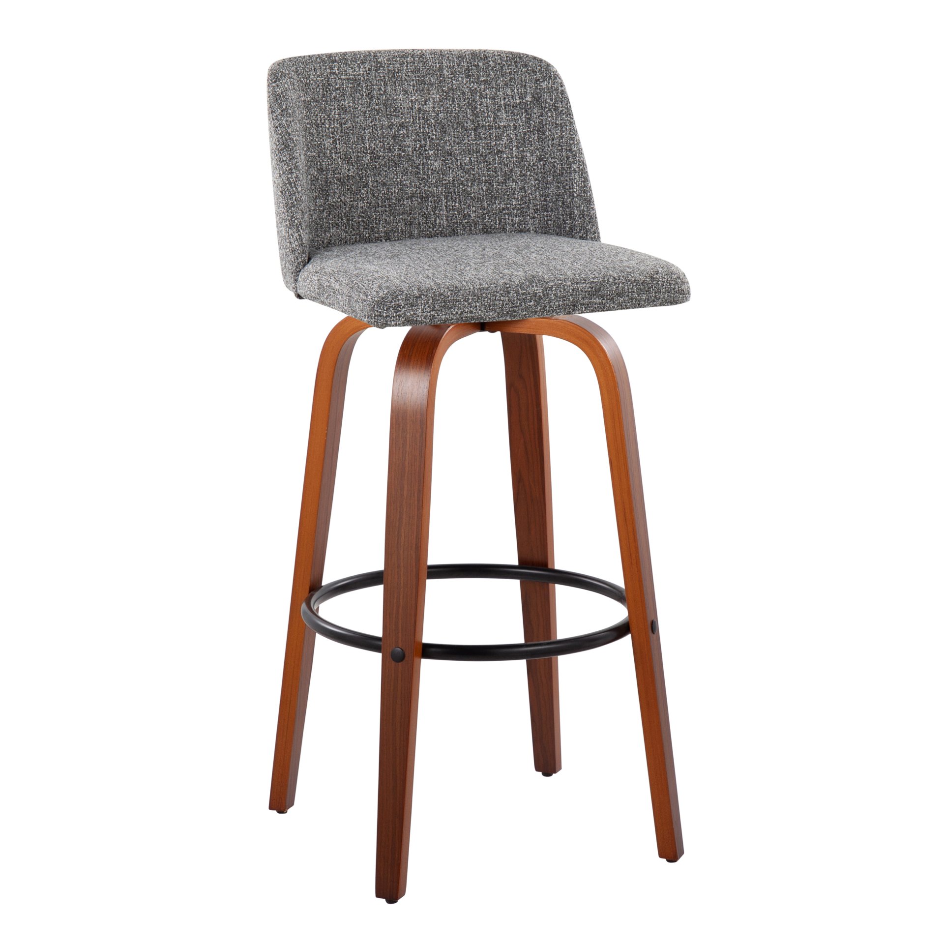 Toriano - Mid-Century Modern Fixed Height Barstool With Swivel With Round Footrest (Set of 2) - Walnut / Gray - Image 2