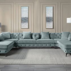 Zerah - Sectional Sofa With 7 Pillows - Dusty Blue