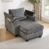 Convertible Chaise Lounge Sofa Chair Corduroy Sleeper With USB Ports, Cup Holders, Storage - Gray - Image 13