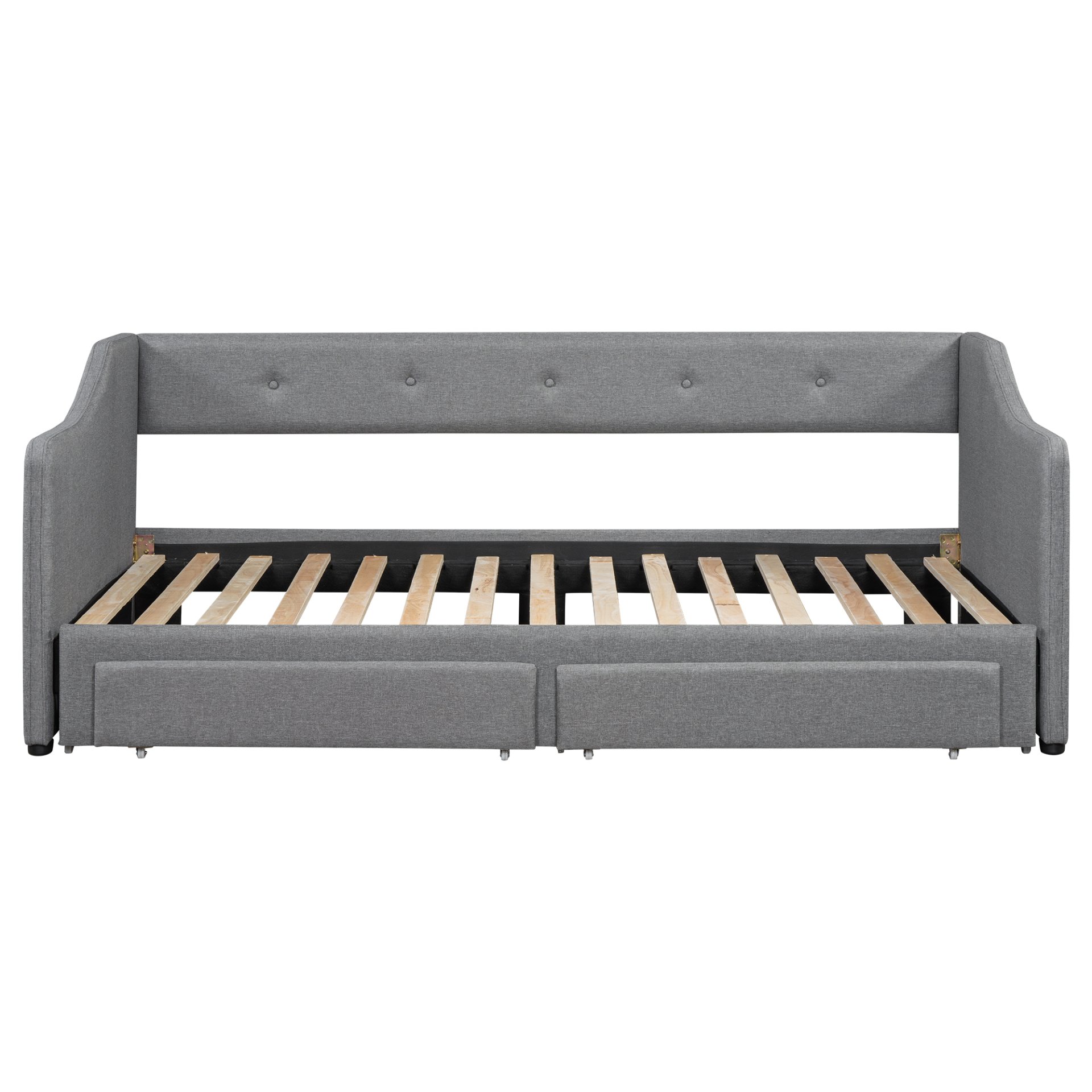 Twin Long To King Size Upholstered Daybed With 2 Drawers, Foam-Padded Sides And Back - Gray - Image 12