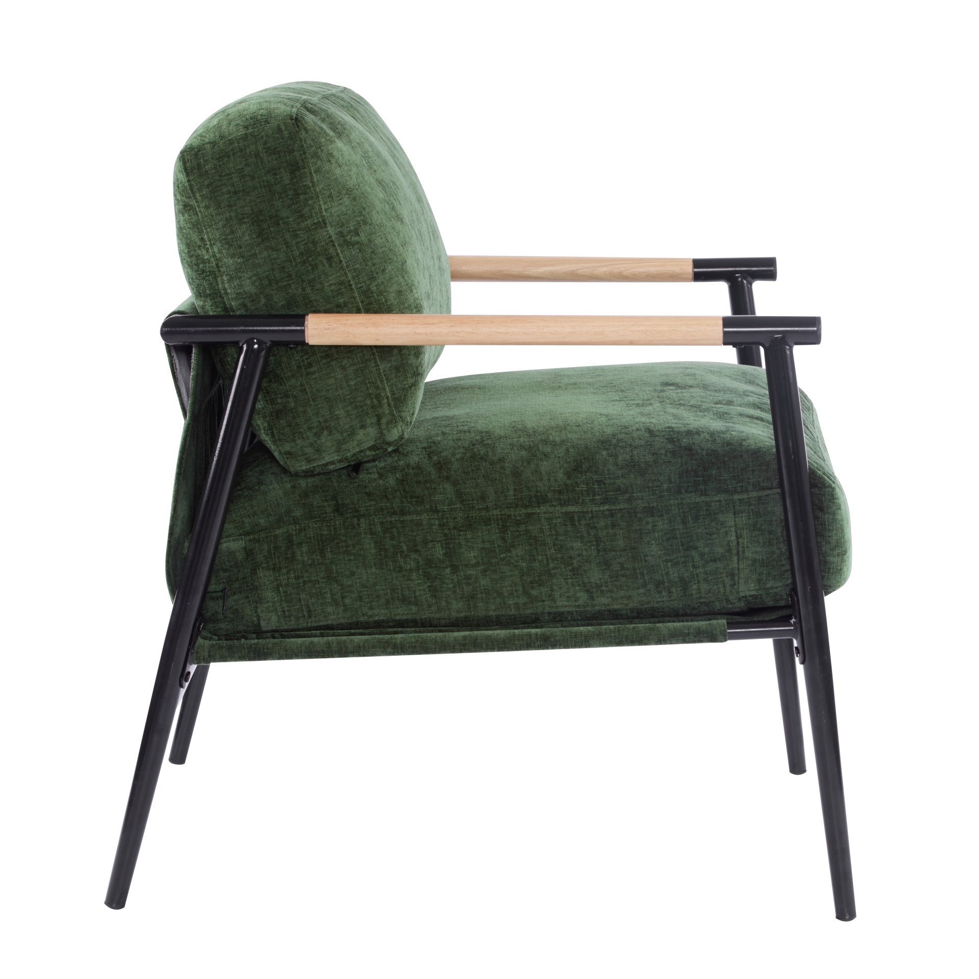 Modern Accent Chair With Plush Cushions, Minimalist Metal Frame, Wooden Armrest Design - Green - Image 7