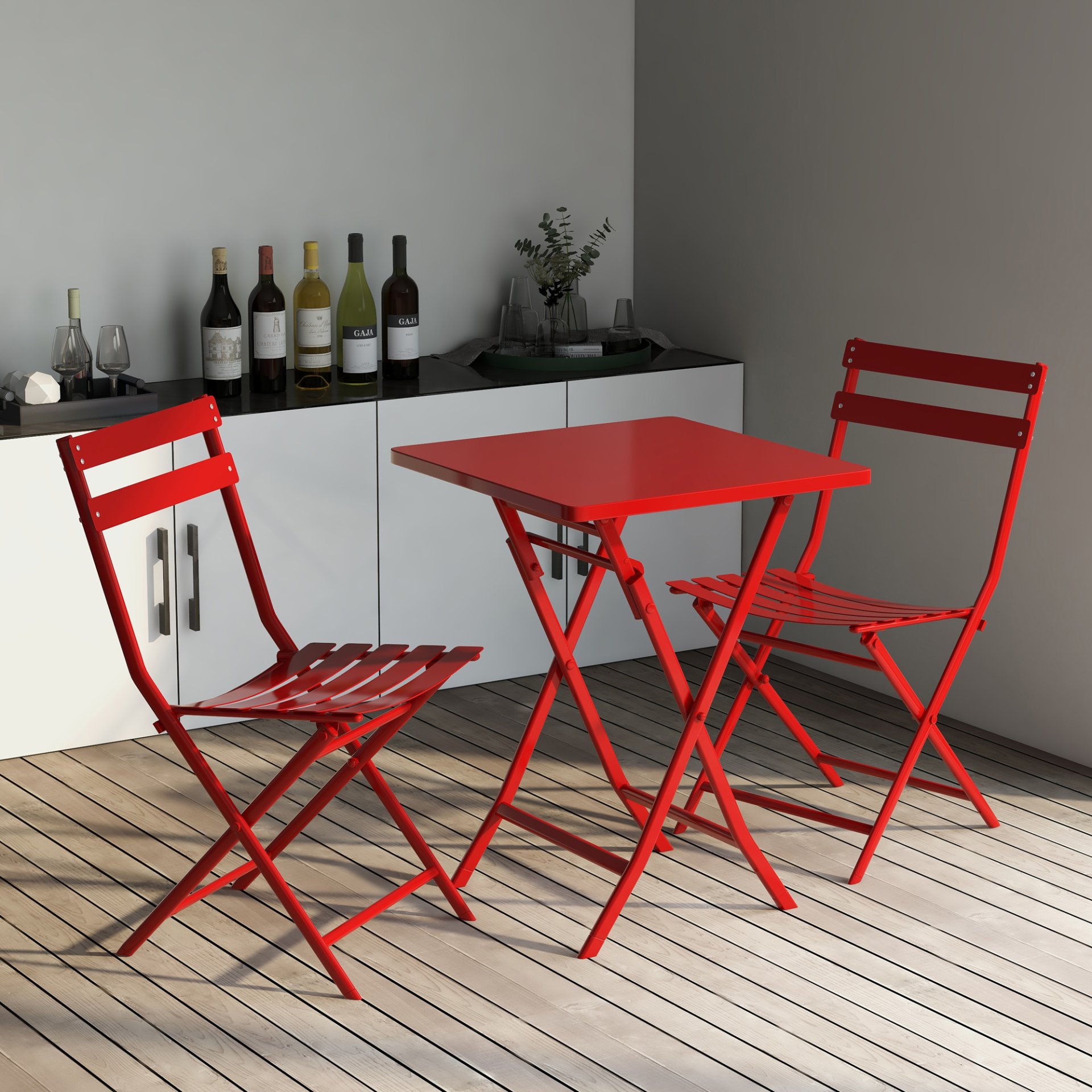 3 Piece Patio Bistro Set Of Foldable Square Table And Chairs - Red - Image 4