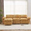 Modern Deep 3 Seat Sofa Couch With Ottoman, Polyester Sofa Sleeper Comfy Upholstered Furniture For Living Room - Yellow - Image 3