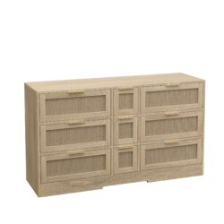 Rattan Locker With 9 Drawers And Metal Handles For Kitchen, Living Room, Bedroom - Natural