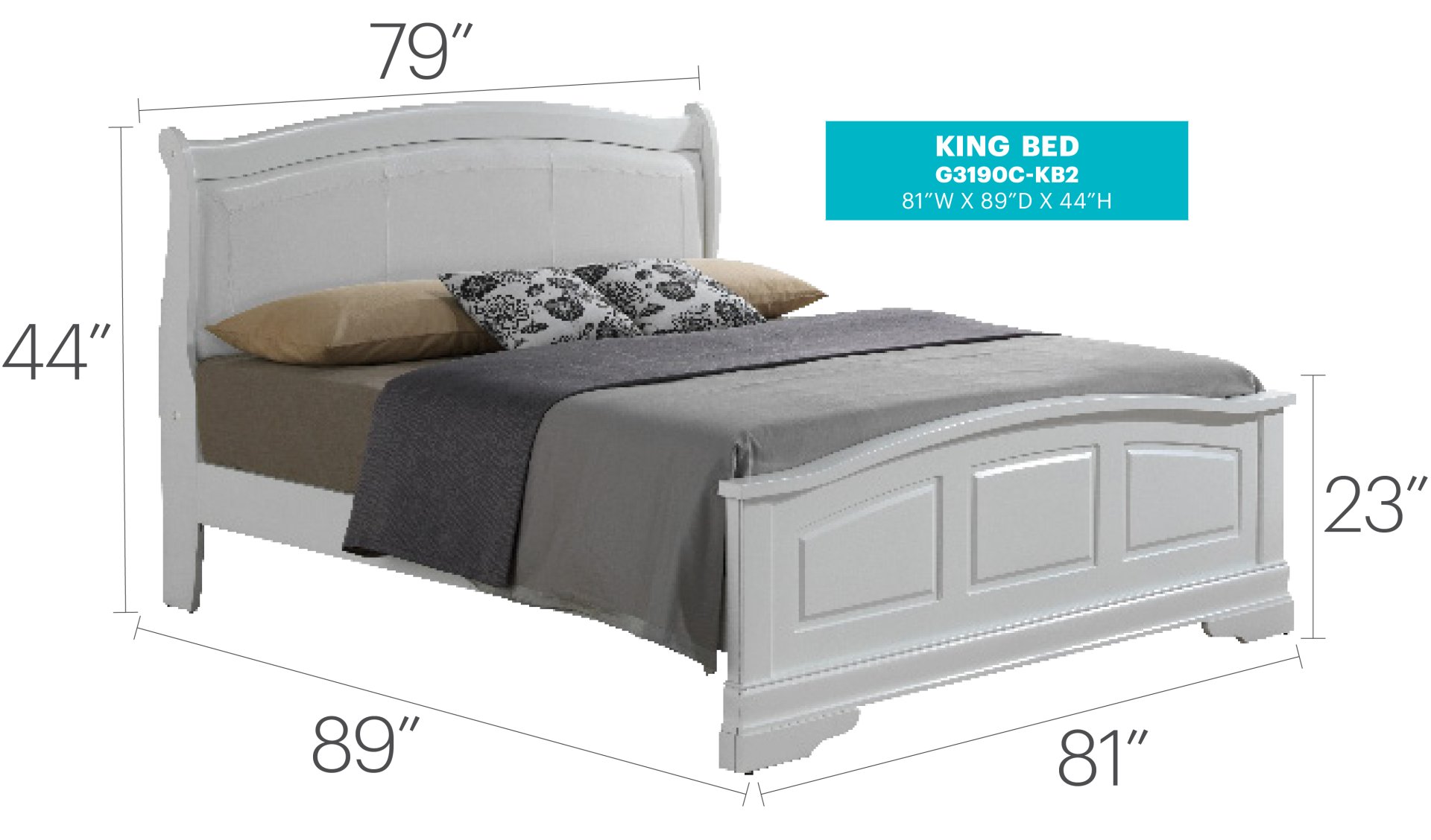 King Elegant Bed - White - Image 2