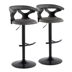 Gardenia - Contemporary Adjustable Barstool With Swivel With Rounded T Footrest (Set of 2) - Black / Gray