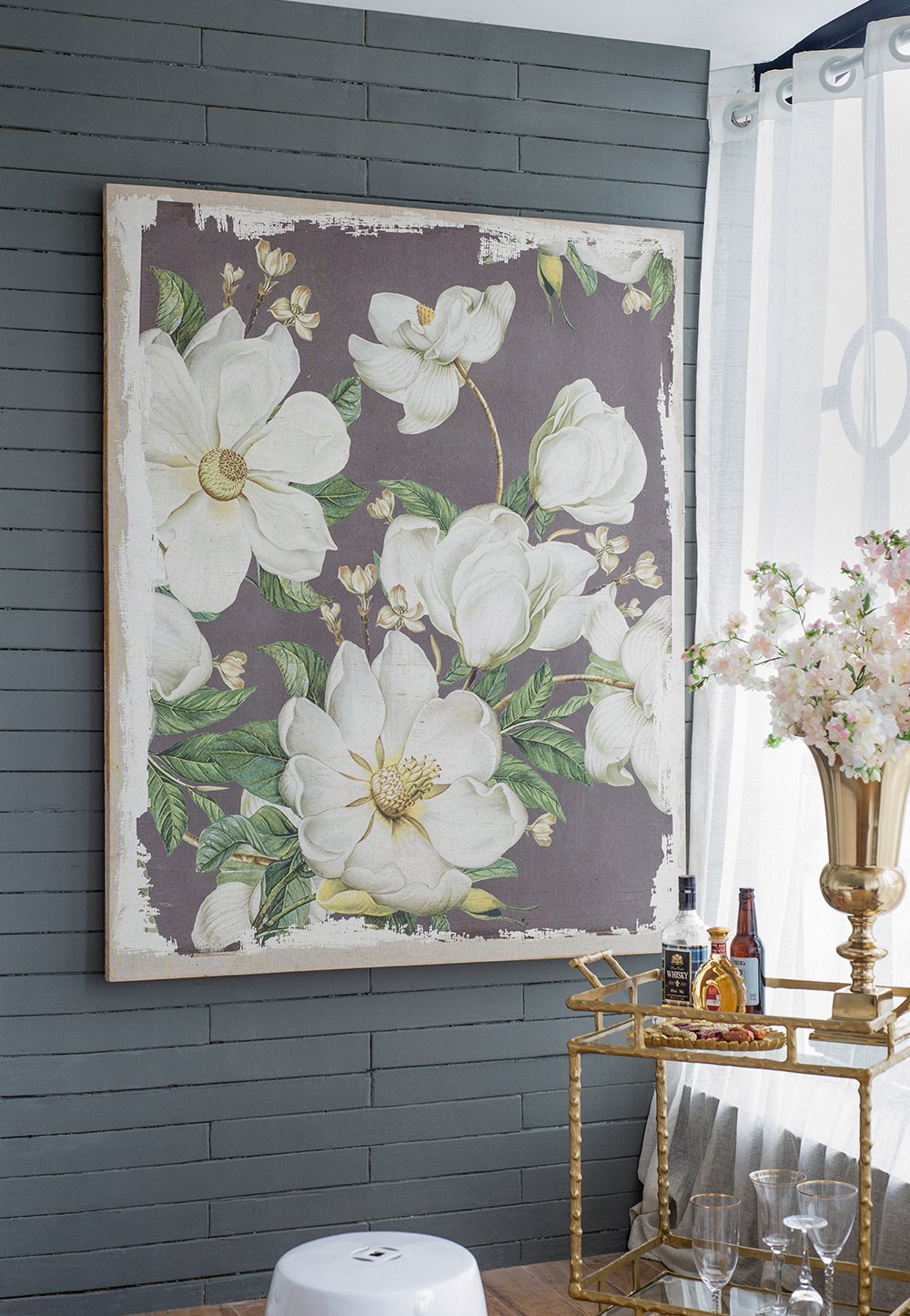 Large Botanical Wall Art Prints, Home Decor For Living Room Dining Room Bedroom Hallway - White / Gray - Image 4