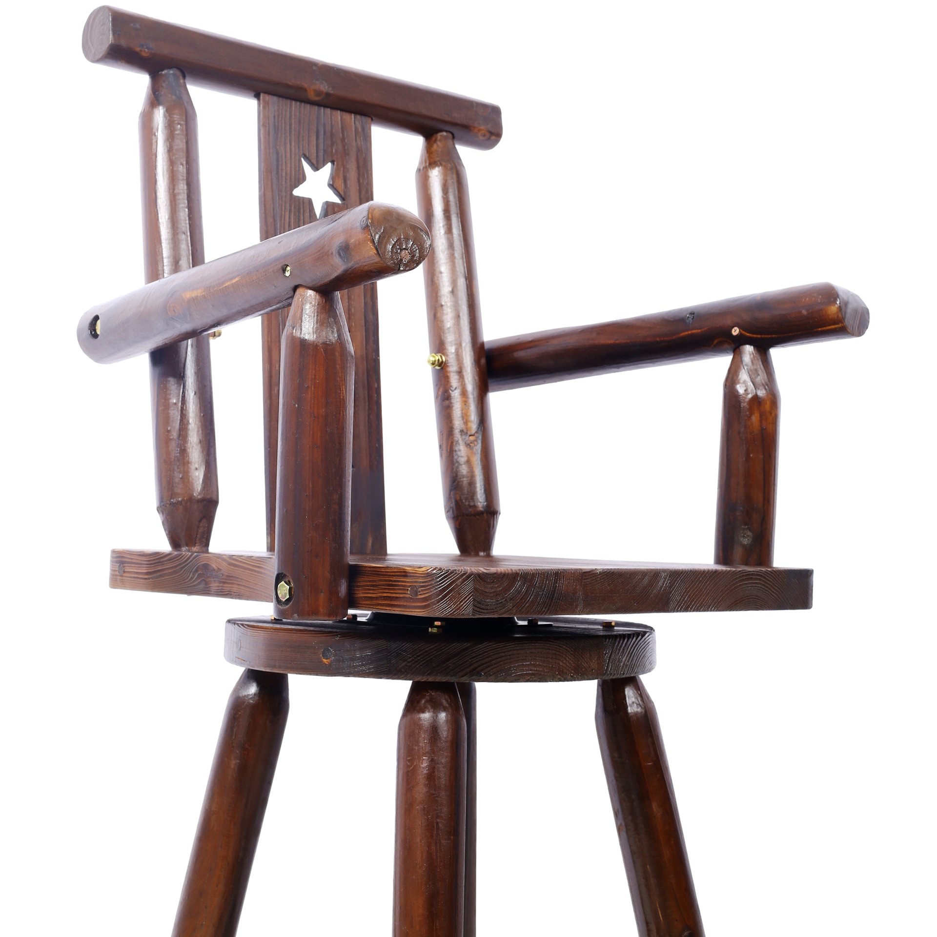 Rustic Tall Bistro Chair Decorative Star Backrest And Footrest, Fir Wood, 4 Foot - Brown - Image 14