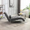 Velvet Chaise Lounge Indoor, Button Tufted Upholstered Chaise Lounge Chair With Pillow - Silver - Image 9