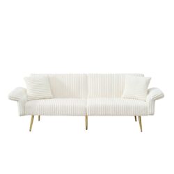 Corduroy Foldable Double Sofa Bed With Folding Armrests For Living Rooms And Small Spaces - White