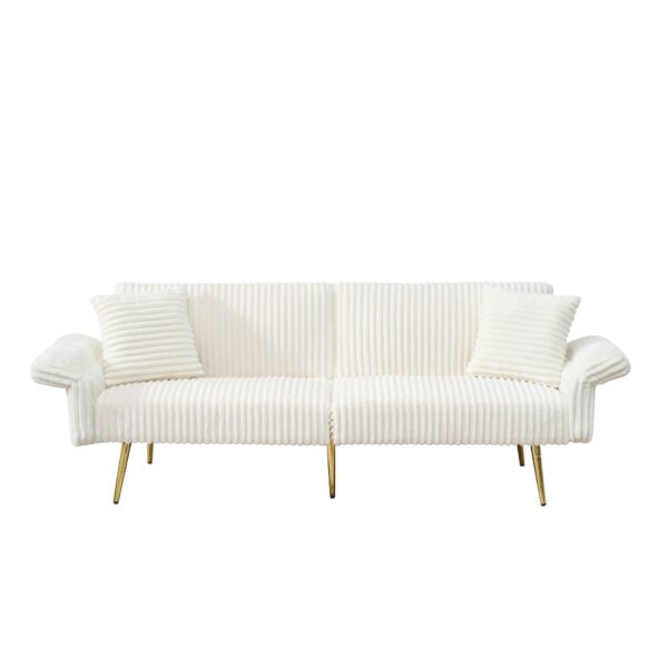 Corduroy Foldable Double Sofa Bed With Folding Armrests For Living Rooms And Small Spaces - White