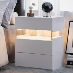 Led Nightstands 3 Drawer Dresser For Bedroom End Table With Acrylic Board LED Bedside Tables For Bedroom Living Room Bedside Furniture - White