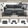 Free Combination Modular Convertible Sectional Sofa Bed Set, 4 Seat Upholstered Sleeper Corner Couch, Deep Seat Loveseat With Ottoman - Gray - Image 15