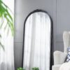 Hand Carved Rose Antique Mirror Frame, Large Arch Mirror Wall Decor For Living Room, Bathroom, Entryway - Black - Image 5