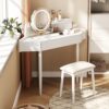 Modern Corner Makeup Vanity Desk With Large Storage, LED Mirror & Stool, Adjustable Brightness, Space Saving - White - Image 16