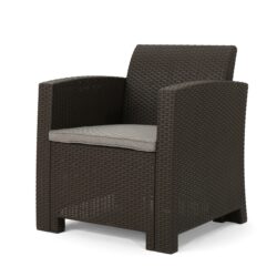 Outdoor Brown Rattan Club Chair With Water Resistant Cushions - Brown / Beige