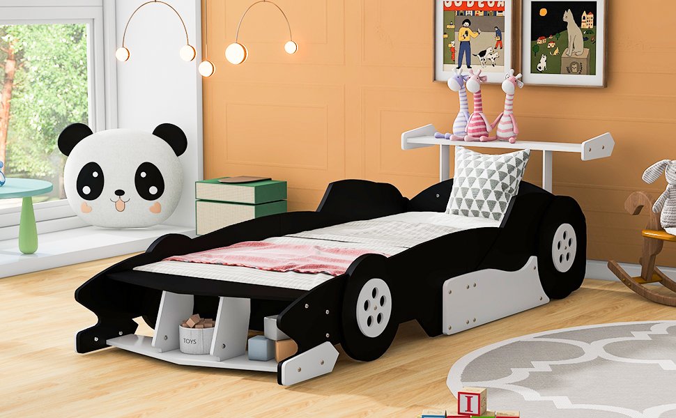 Twin Size Race Car-Shaped Platform Bed With Wheels - Black - Image 15