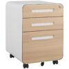 3 Drawer Mobile File Cabinet Under Desk Office, Simple Style Versatile Storage Cabinet For Legal / Letter / A4 Files, 5 Wheel Design Anti-Tilting Cold Rolled Steel Waterproof Moisture-Proof - White / Light Brown - Image 8