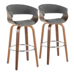 Vintage Mod - Mid-Century Modern Fixed Height Barstool With Swivel With Round Footrest (Set of 2) - Walnut / Light Gray