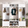 Wide Hall Tree With Shoe Storage, 4 In 1 Entryway Bench With 8 Cubbies, 7 Coat Hooks & Adjustable Shelf For Hallway - White - Image 5