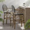 Outdoor Wicker And Aluminum French Barstools (Set of 2) - Black - Image 6