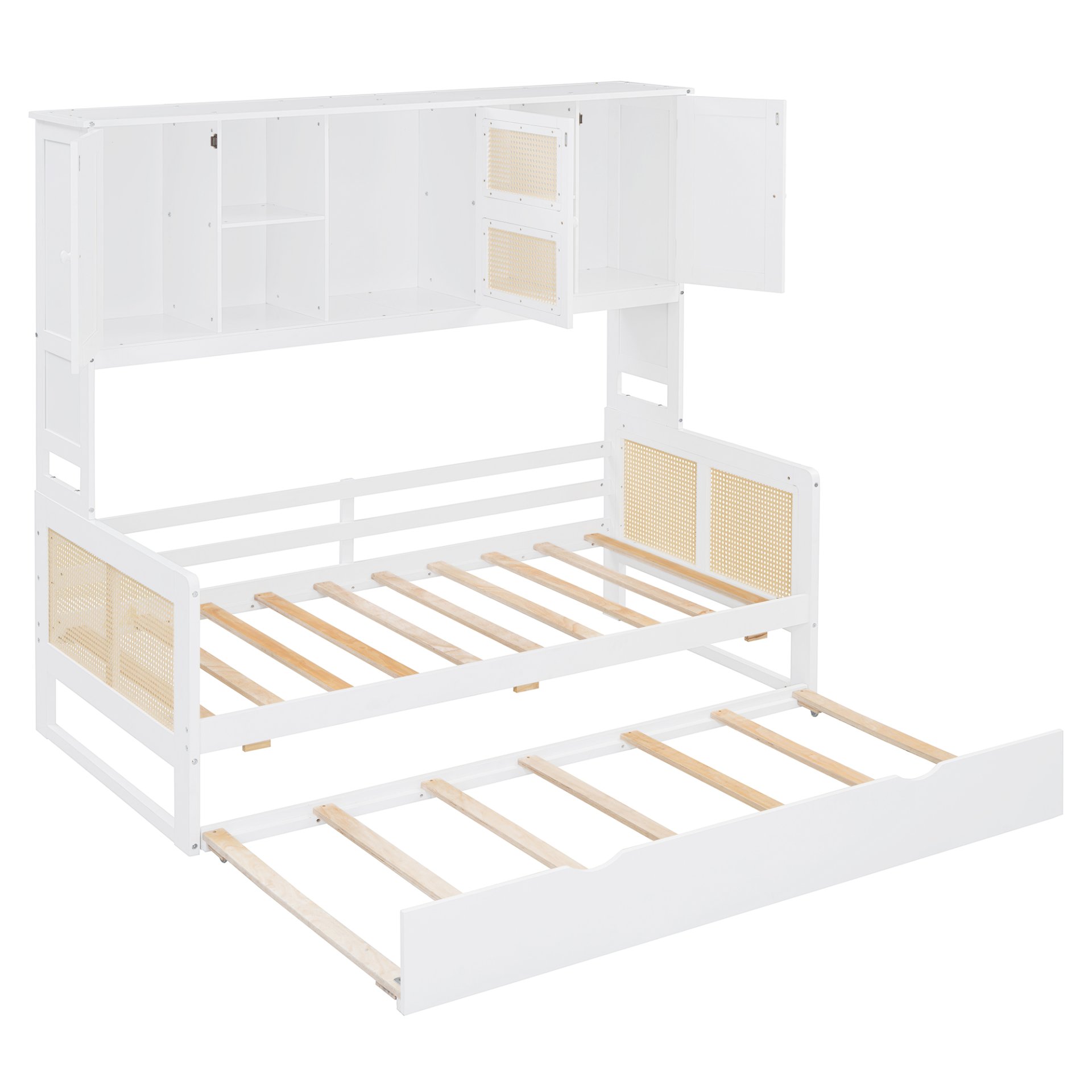 Twin Size Wooden Daybed & Twin Size Trundle, And All In One Cabinet And Shelf - White - Image 11