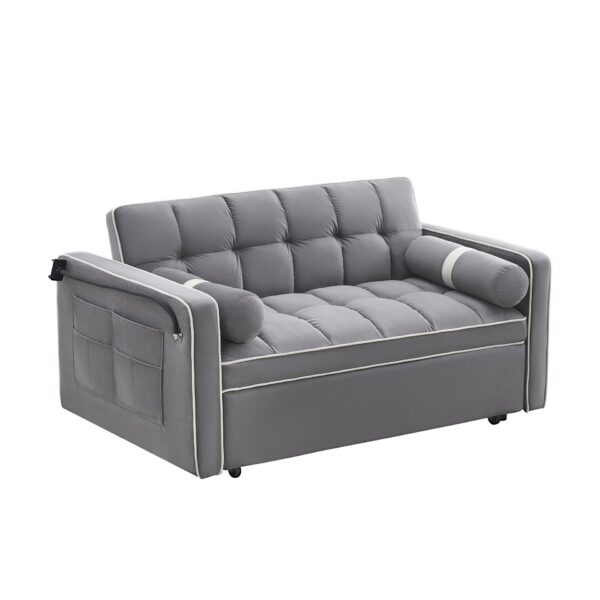 Modern Convertible Sleeper Sofa Couch With Pull Out Bed With Pillows & Side Pockets For Small Space, Living Room - Gray