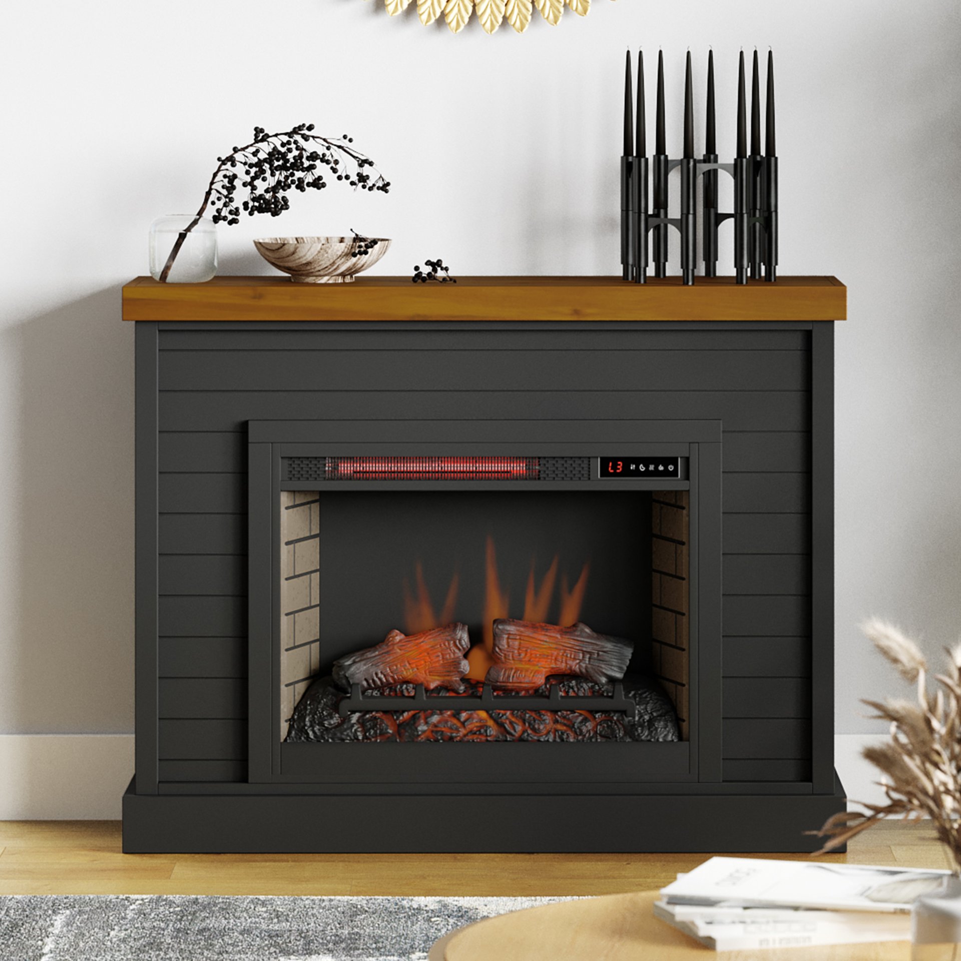 Washington - Fireplace With Mantel - Black, Whiskey - Image 2