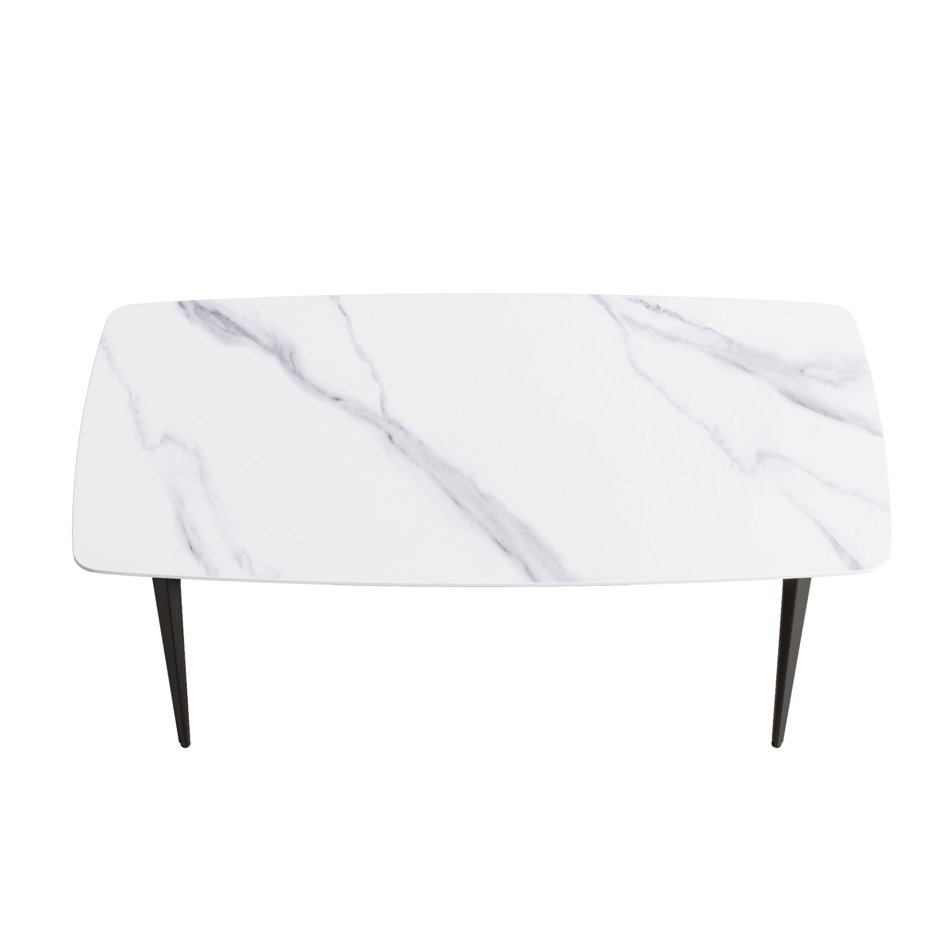70.87" Modern Artificial Stone Curved Black Metal Leg Dining Table, Can Accommodate 6-8 People - White / Black - Image 6
