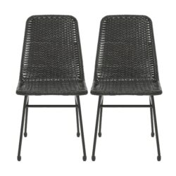 Outdoor Dining Chairs (Set of 2), Rattan Backrest And Cushions, Iron Frame - Dark Brown