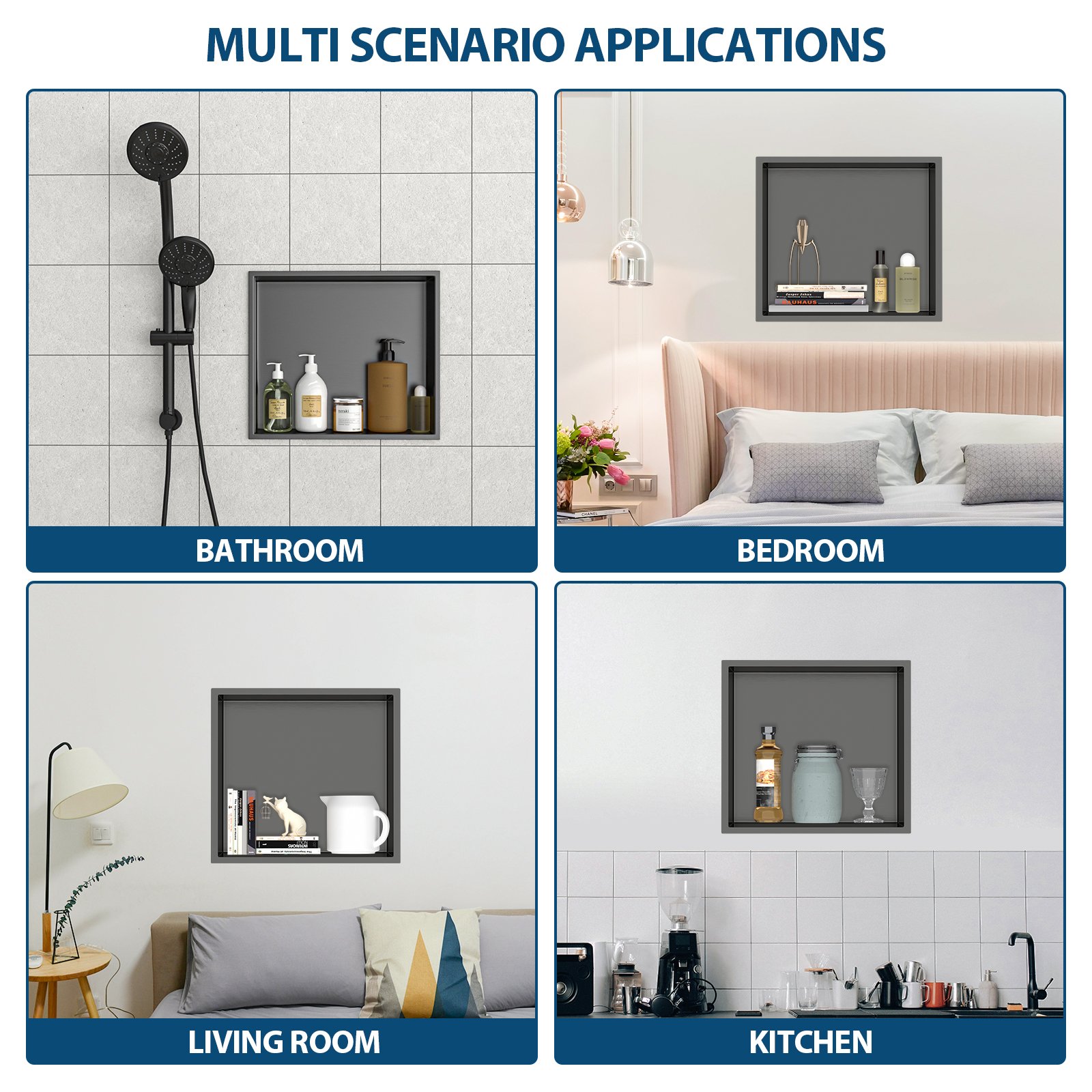 17" X 15" Stainless Steel Shower Niche With Corrosion Resistant Finish - Gunmetal Black - Image 8