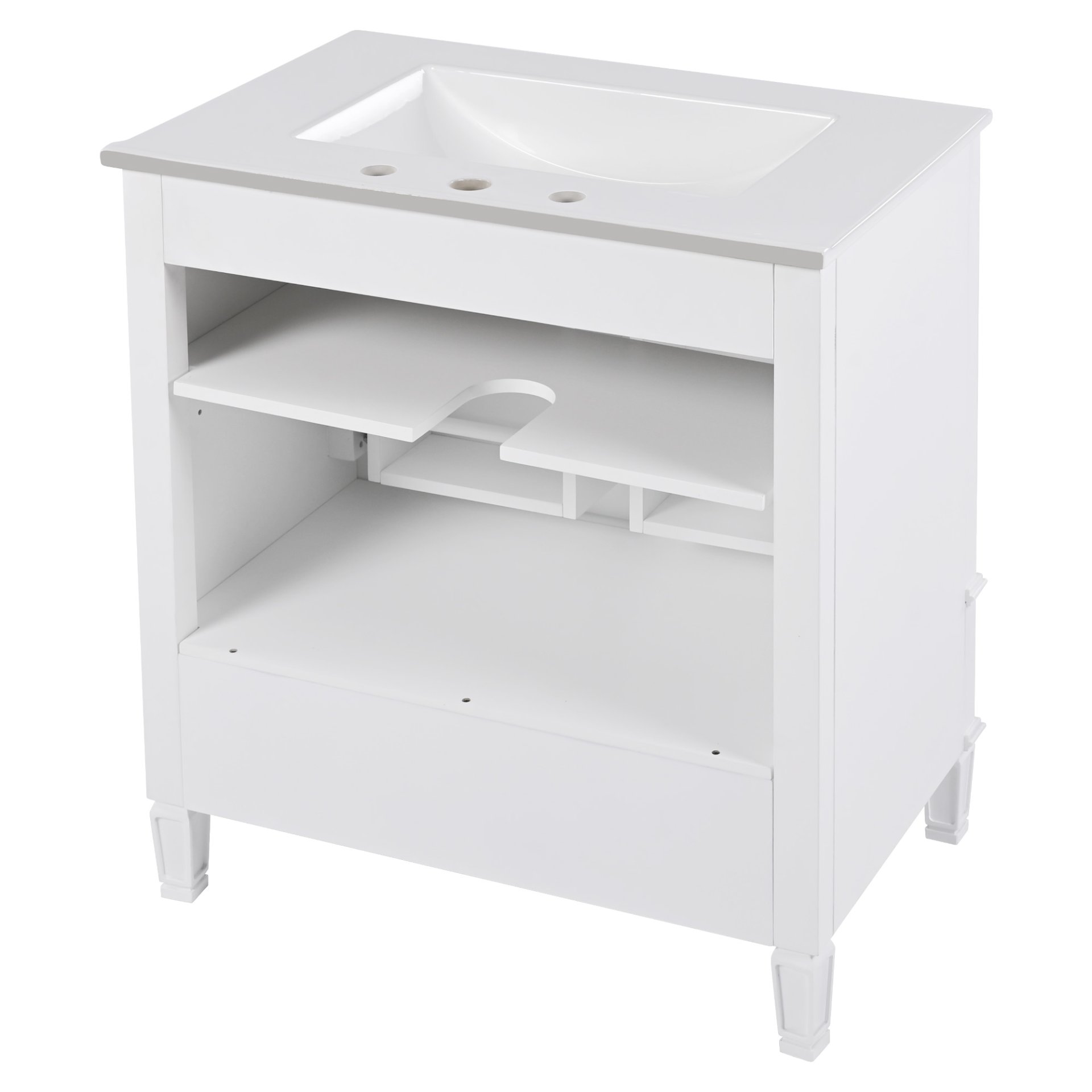 Vintage Style 30" Bathroom Vanity With Sink, Multi Functional Storage, Soft Closing Door - White - Image 15