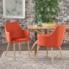 Mid Century Modern Fabric Upholstered Dining Chairs Armchairs - Muted Orange - Image 5