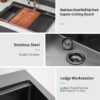 33" Drop In Kitchen Sink With Ledge Workstation, 16 Gauge Stainless Steel - Gunmetal Black - Image 9