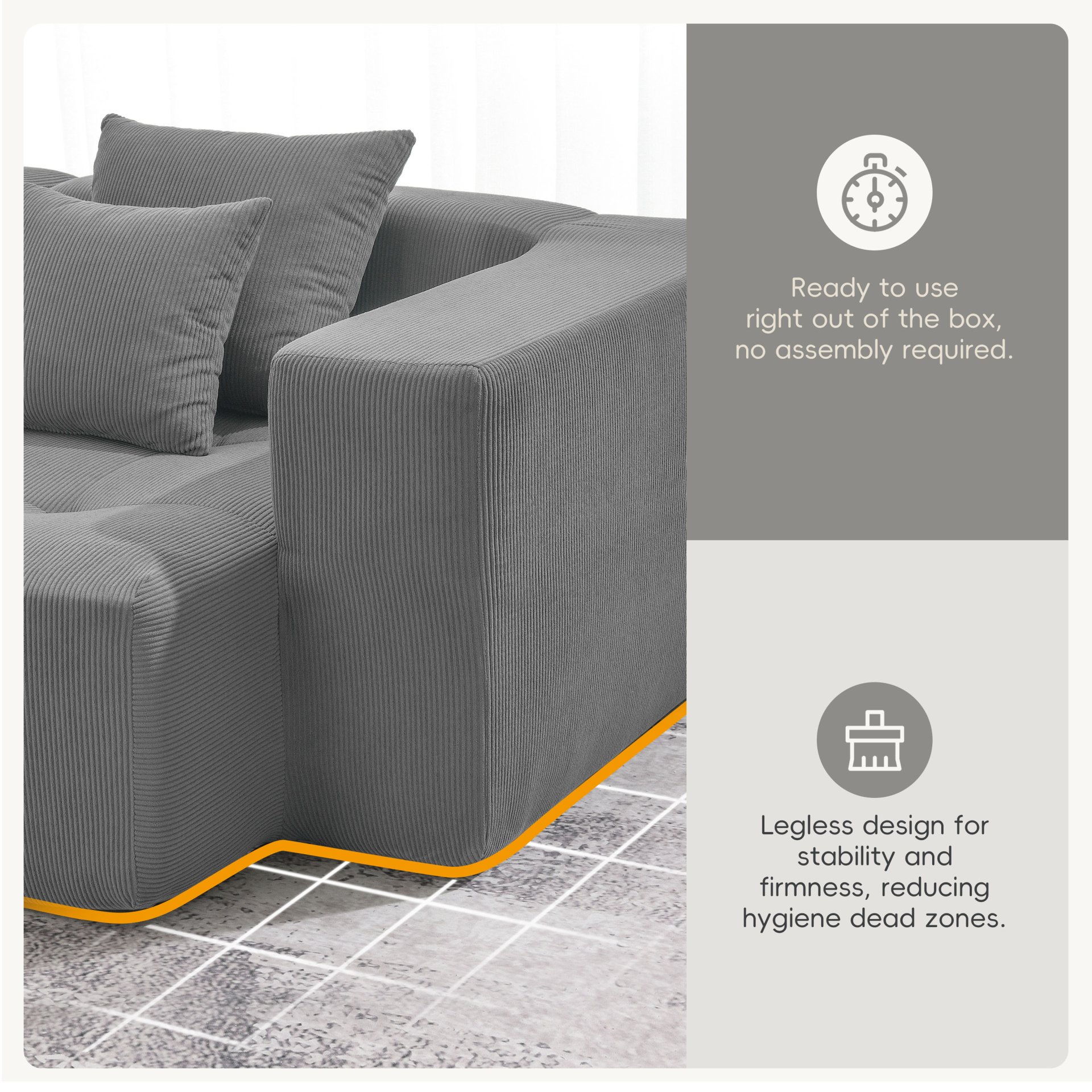 3 Piece Free Combination L Shaped Modular Sectional, Minimalist Floor Couch Set, Convertible Foam Filled Cloud Compressed Couch For Living Room - Gray - Image 5
