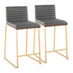 Mason Mara - Contemporary Fixed Height Counter Stool (Set of 2) - Gold / Walnut / Gray