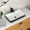 Semi Recessed Bathroom Sink With Vessel Design, Durable Glazed - White / Black - Image 4