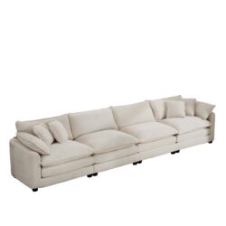 Modern Upholstered 4 Seater Fabric Sofa With Comfortable Back Cushions Corduroy, Elegant Design - Beige