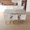 Modern Extendable Dining Table Set For 6 - 8 With Soft Padded Armless Chairs - Gray - Image 4