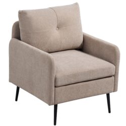 Modern Accent Chair With Metal Legs, Comfy Club Fabric Armchair For Living Room, Bedroom - Coffee