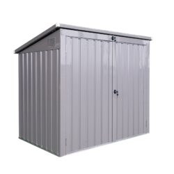 Garbage Bin Shed Stores 2 Trash Cans, Outdoor Bin Shed For Garbage Storage, Stainless Galvanized Steel, Bin Shed For Garden Yard Lawn - Gray