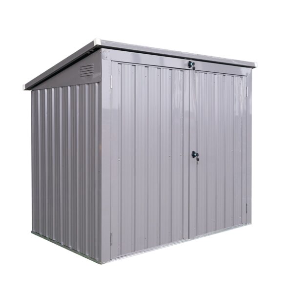 Garbage Bin Shed Stores 2 Trash Cans, Outdoor Bin Shed For Garbage Storage, Stainless Galvanized Steel, Bin Shed For Garden Yard Lawn - Gray