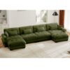 Modern Velvet U Shaped Sectional Sofa Cloud Couch & Movable Ottomans And Bolstered Armrests - Olive Green - Image 8