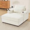 Modern Style Armchair Chaise Lounge Sofa Couch With Movable Storage Ottoman, USB Ports, Cup Holders, Phone Holder Chenille - Beige - Image 12