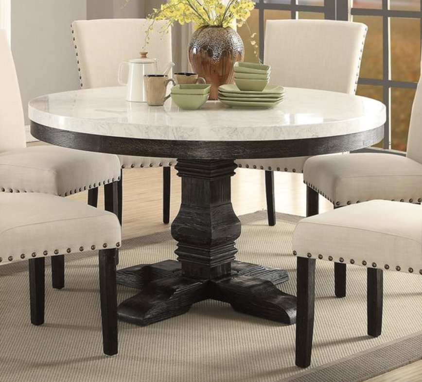 Nolan - Marble Top Salvage Round Dining Table - White - Image 2
