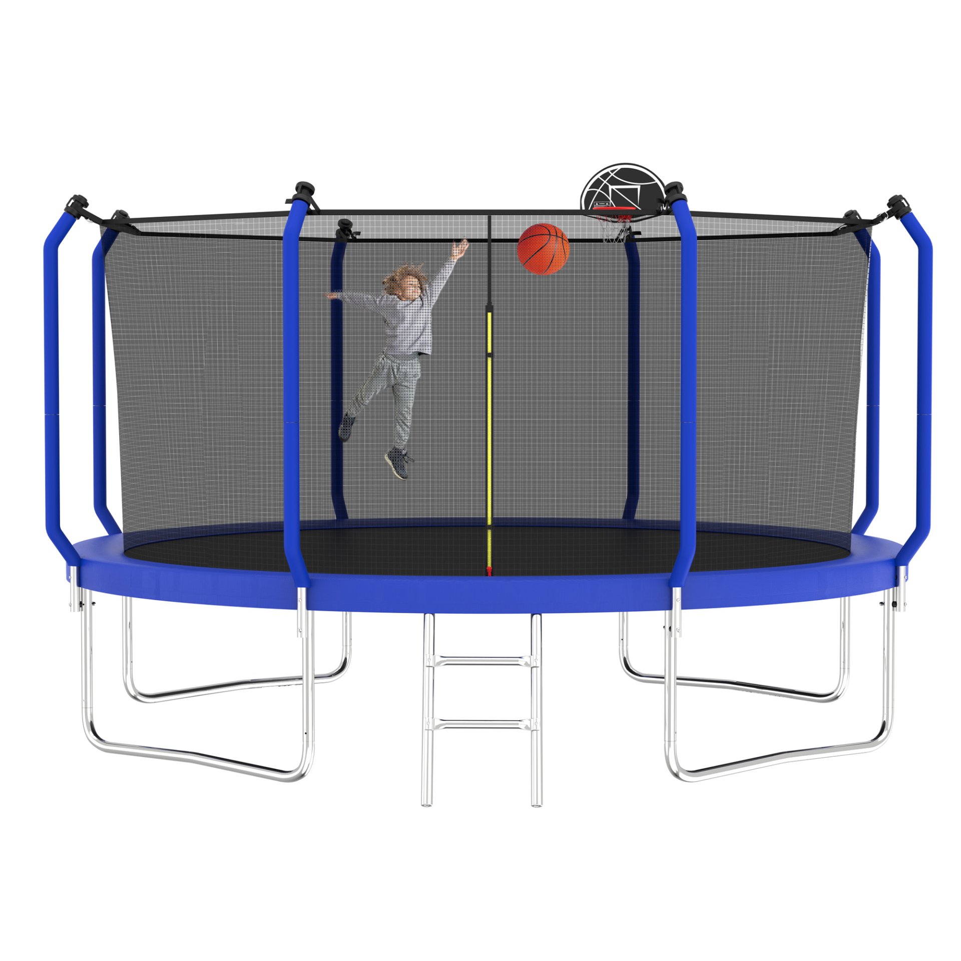 Trampoline With Basketball Hoop, Astm Approved Reinforced Type Outdoor Trampoline With Enclosure Net - Blue - Image 5