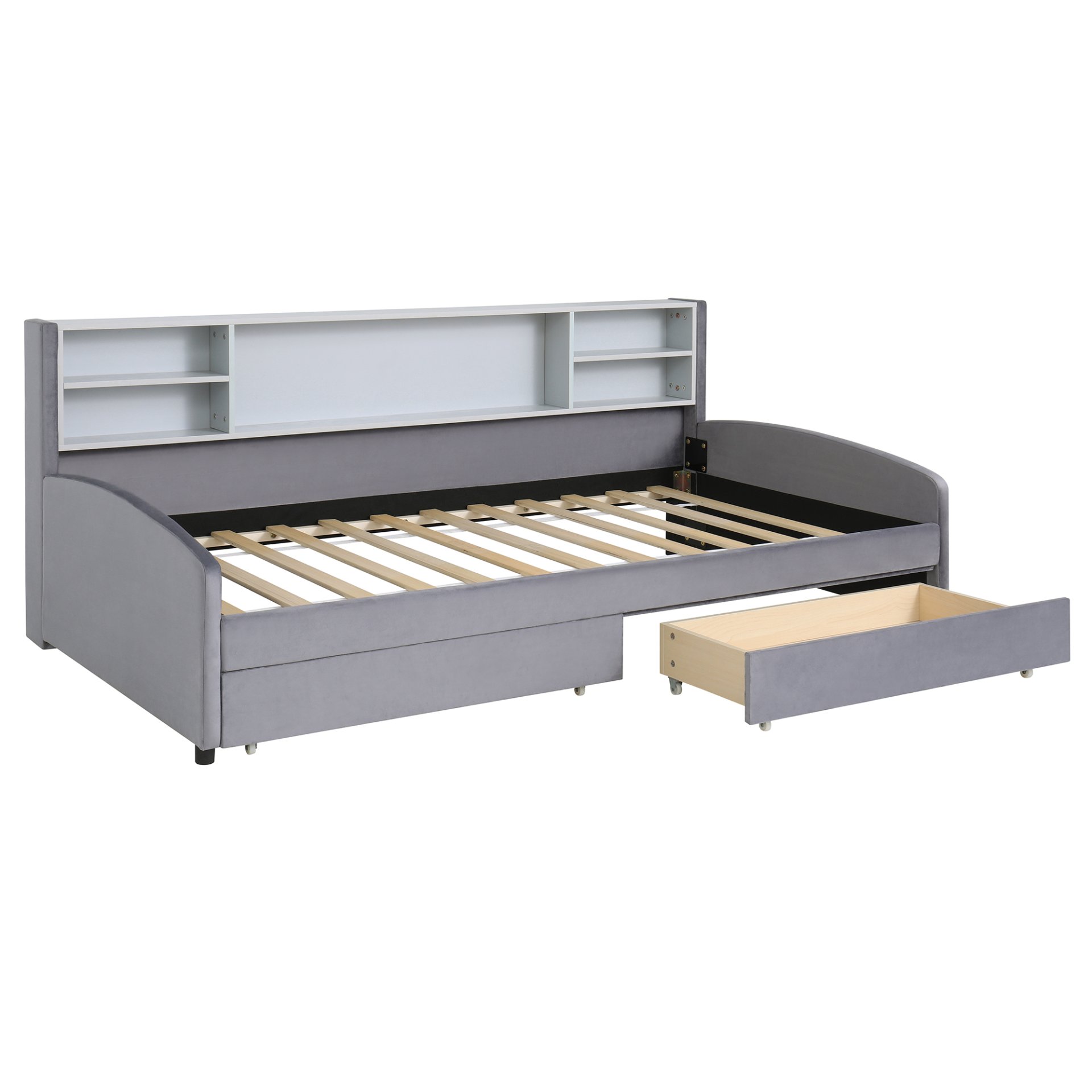 Twin Size Upholstered Platform Bed With Storage Drawers And Headboard - Gray - Image 10