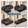 Full Compression Chaise Lounge Set Modular Corduroy Sectional With Arched Armrests Non Slip Base Includes 3 Back Cushions & 2 Throw Pillows - Dark Gray - Image 5