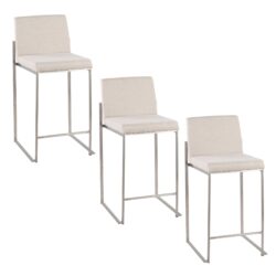 Fuji - Contemporary High Back Counter Stool (Set of 3) - Beige