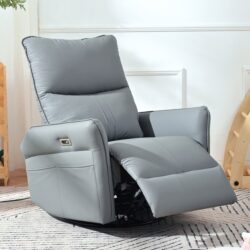 Power Swivel Rocker Recliner Chair, 270° Swivel Rocking Recliner Chair, Electric Small Recliners For Small Spaces, Single Sofa Recliner For Living Room - Blue Gray